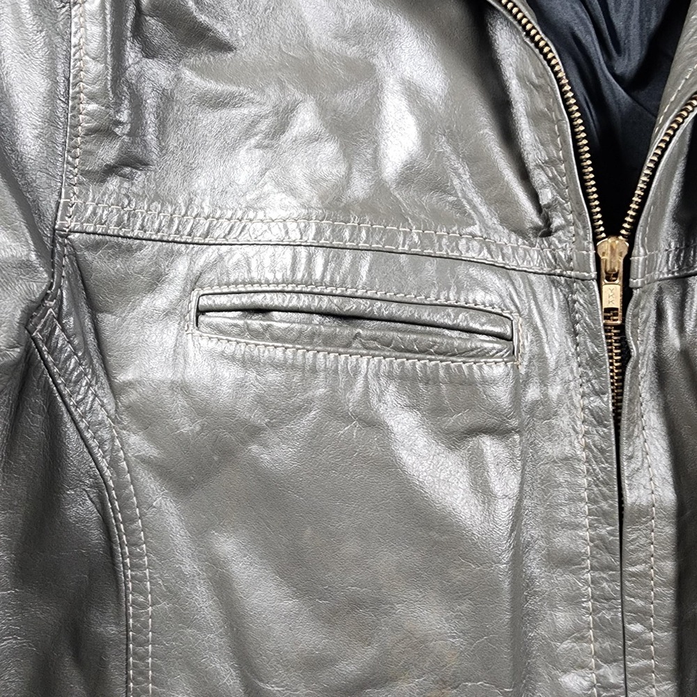 VINTAGE‎ Jean Pierre Leather Bomber Jacket Mens 42 Long Gray Made Argentina 60s - Picture 4 of 16